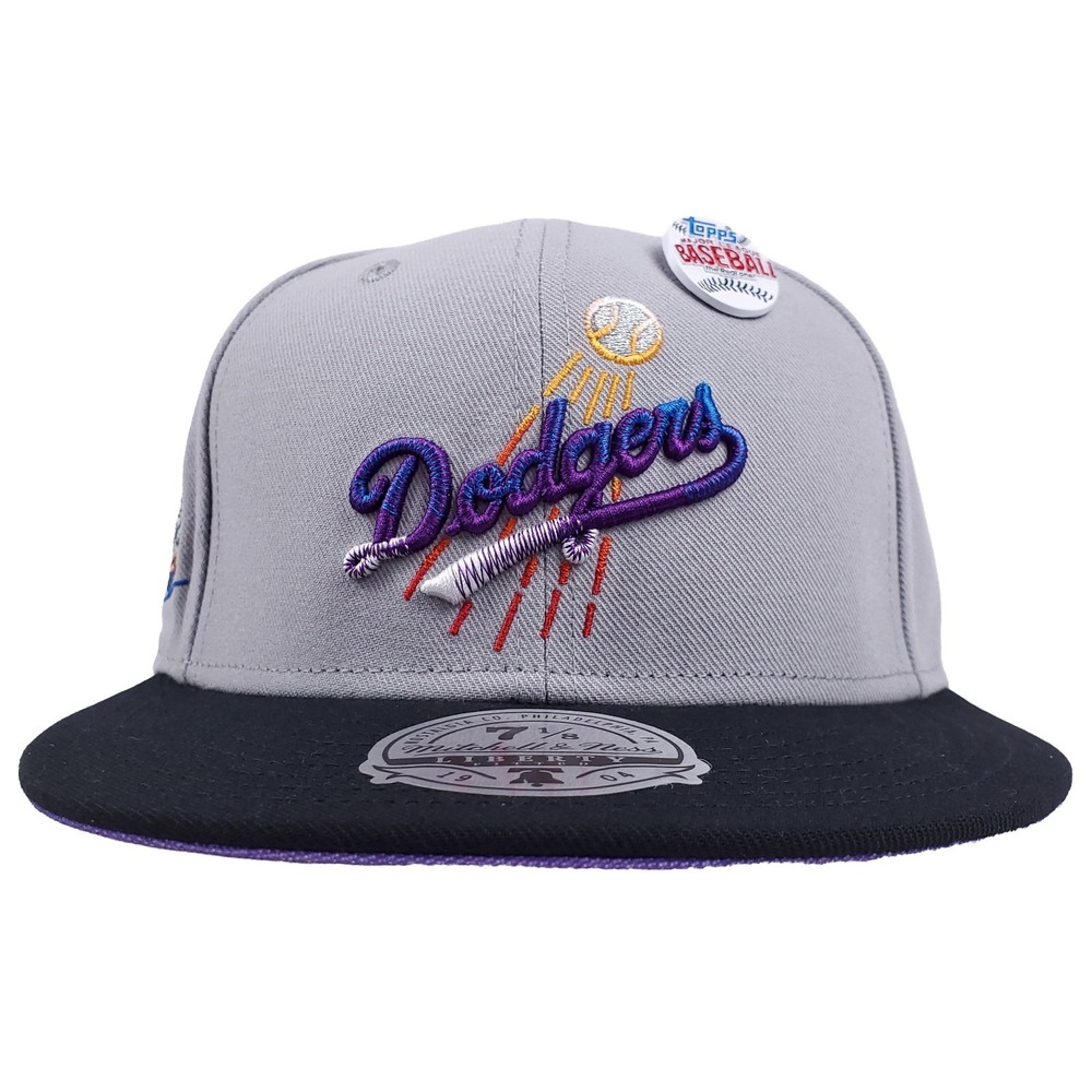 Topps LA Dodgers Mitchell & Ness MLB Fitted 7 1/8 Flatbill Hat Cap 3D Logo NWT